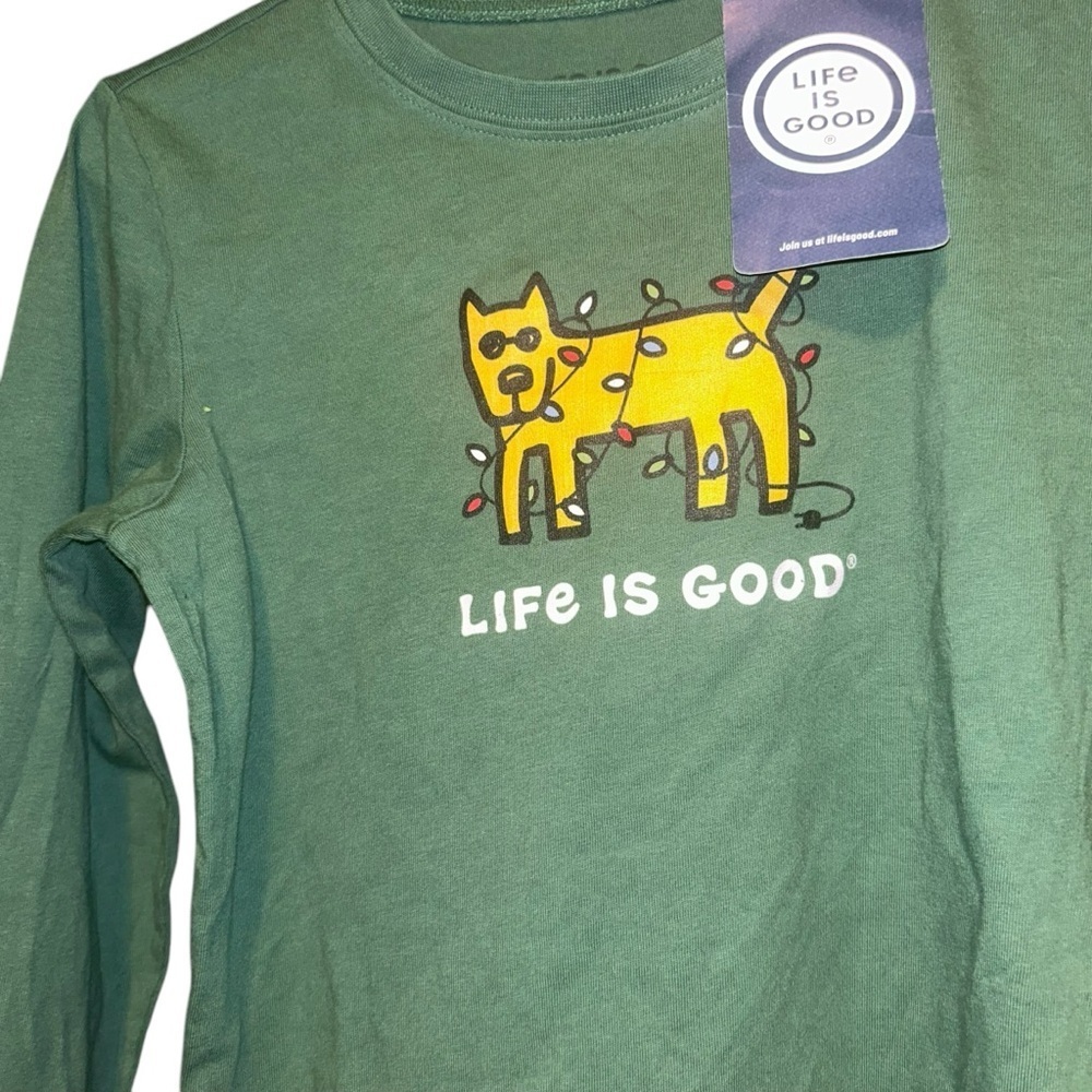 New Life Is Good Long Sleeve merry christmas dog holiday mights tshirt boys L
